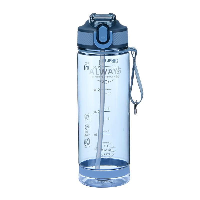 Nova garrafa de água esportiva e fitness com tampa pop-up e copo de água de palha (800ML)