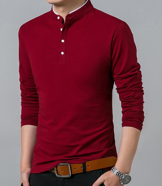 HF Camiseta de manga comprida masculina, camiseta casual de algodão, blusa sólida básica, camiseta, venda quente, primavera